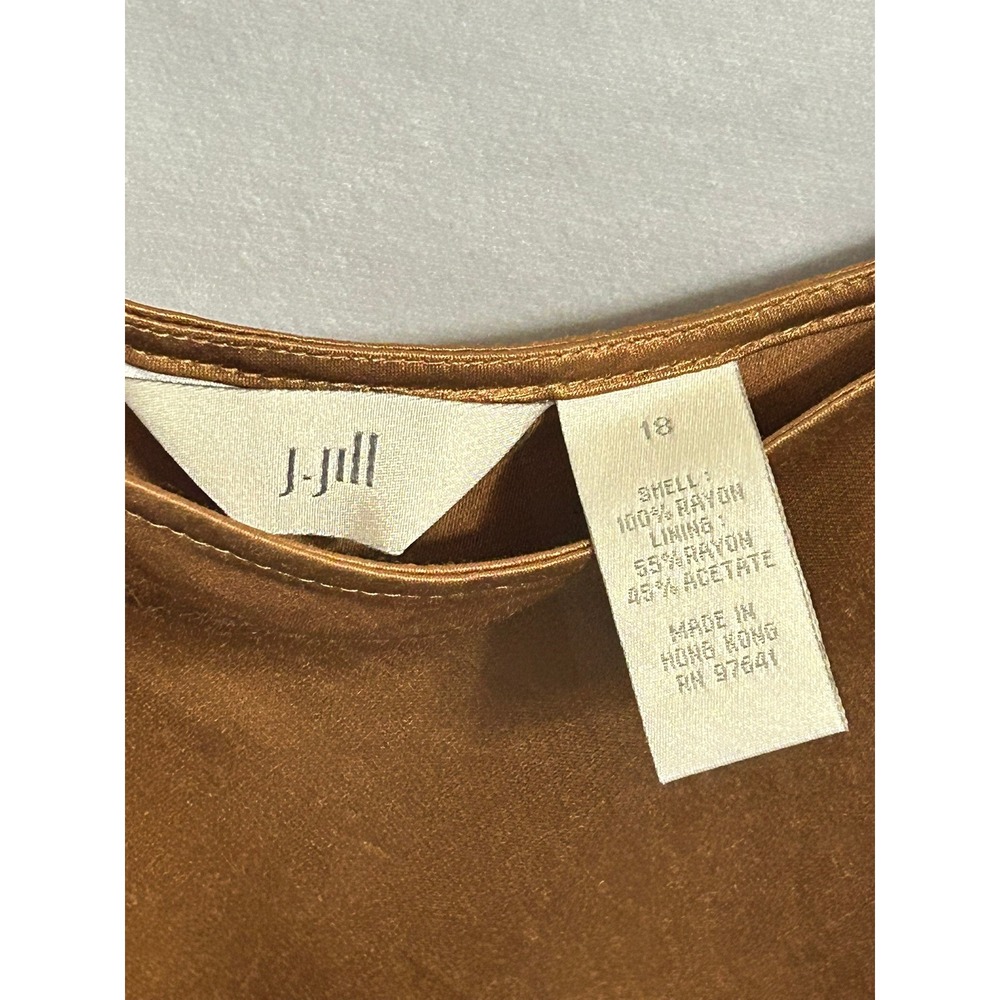 J. Jill Bronze Copper Sleeveless Rayon Midi Dress Scoop Neck Metallic Sheen 18 - Picture 2 of 2